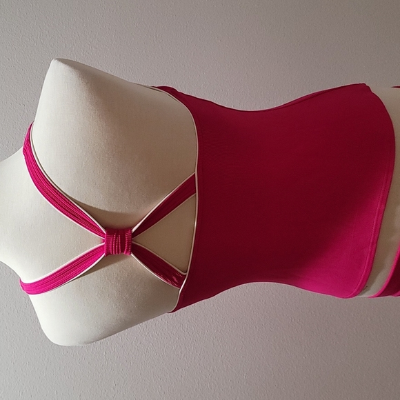 LANDS END BRIGHT NEON PINK BARBIECORE ACTIVEWEAR MINI SKIRT SET SZ 12 TOP SZ 8 - Picture 11 of 13